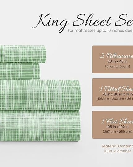 Linen Market 4 Piece King Bedding Sheet Set (Forest Thatch) - Sleep Better Than Ever with These Ultra-Soft & Cooling Bed Sheets for Your King Size Bed - Deep Pocket Fits 16" Mattress - LeafyLoom