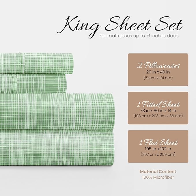 Linen Market 4 Piece King Bedding Sheet Set (Forest Thatch) - Sleep Better Than Ever with These Ultra-Soft & Cooling Bed Sheets for Your King Size Bed - Deep Pocket Fits 16" Mattress - LeafyLoom