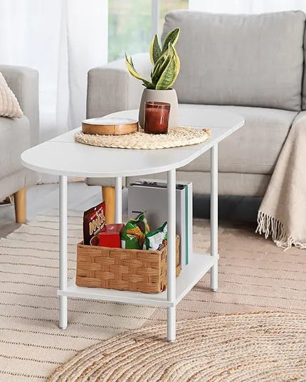 Small Oval Coffee Tables Modern Low Coffee Table for Small Space Mid Century Center Side Table with Open Shelving for Storage, Display, and Furniture Living Room & Home Office - LeafyLoom