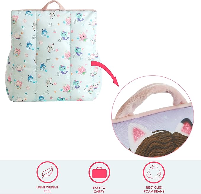 Idea Nuova Gabby's Dollhouse Kids Fabric Bean Bag Chair with Piping & Top Carry Handle, Large - LeafyLoom