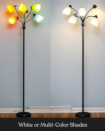 Brightech Medusa LED Floor Lamp – Multi-Head Dimmable Floor Lamp for Living Rooms & Offices – Tall Lamp with Interchangeable Shades, Adjustable Standing Lamp for Bedroom Reading – Black - LeafyLoom