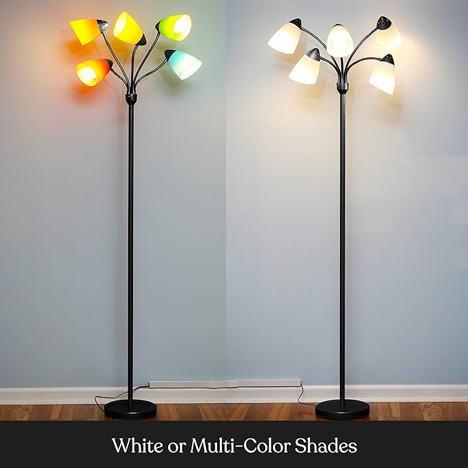 Brightech Medusa LED Floor Lamp – Multi-Head Dimmable Floor Lamp for Living Rooms & Offices – Tall Lamp with Interchangeable Shades, Adjustable Standing Lamp for Bedroom Reading – Black - LeafyLoom