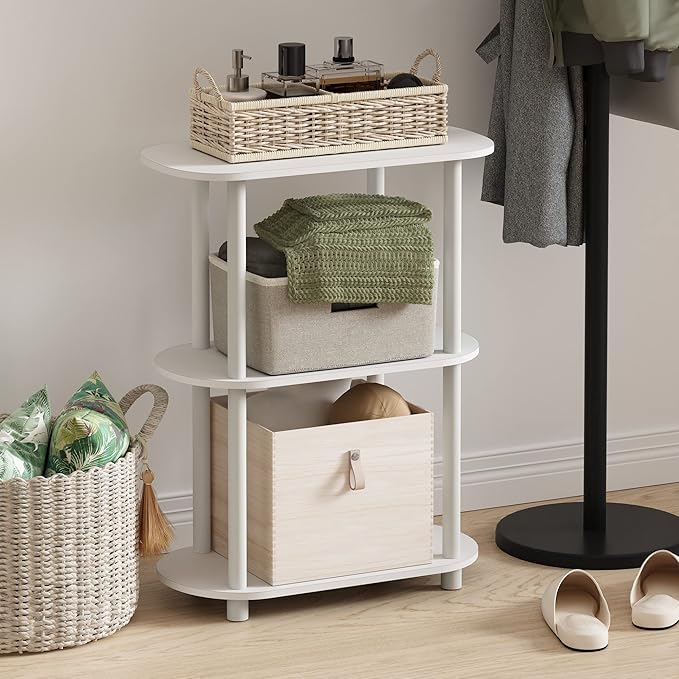 Furinno Turn-N-Tube No Tools 3-Tier Modern Oval Side Display Rack, White/Virgin White - LeafyLoom