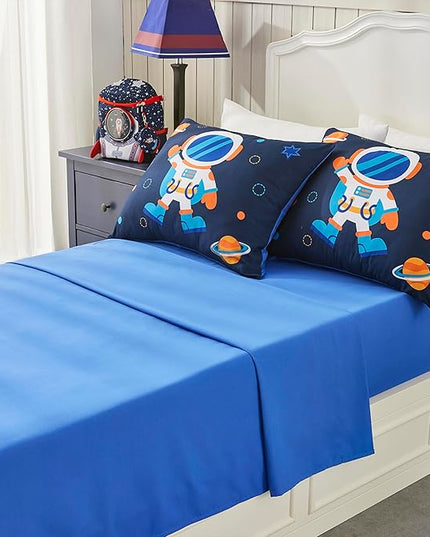 Space Navy Twin XL Comforter Sets for Boys Girls Kids Teen 5 Pieces Bed in a Bag Galaxy Astronaut Comforter with Sheet Sets Dorm Bedding Set - LeafyLoom