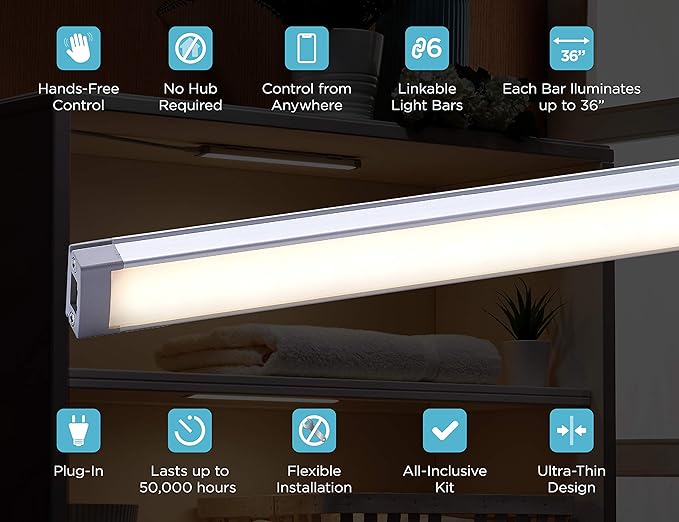 BLACK+DECKER Works with Alexa Smart Under Cabinet Lighting Kit, Adjustable LEDs, (3) 9" Bars White BLACKDECKER