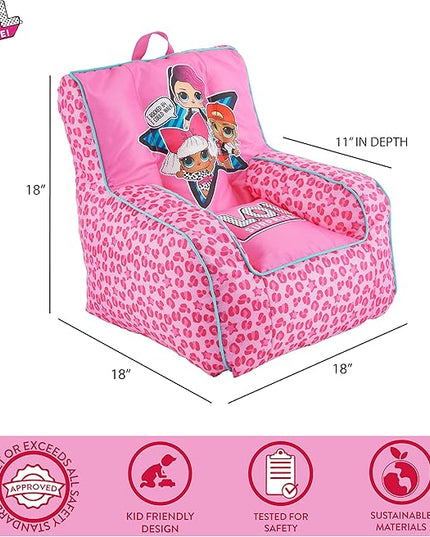 Idea Nuova LOL Surprise Kids Nylon Bean Bag Chair with Piping & Top Carry Handle, Large - LeafyLoom