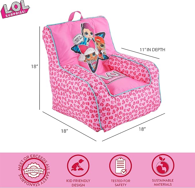 Idea Nuova LOL Surprise Kids Nylon Bean Bag Chair with Piping & Top Carry Handle, Large - LeafyLoom