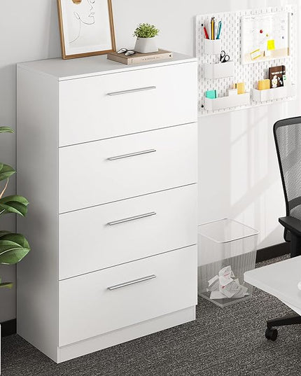 YITAHOME 4 Drawer Lateral Filing Cabinet,Dressers & Chests of Drawers for Bedroom,Printer Stand Vertical Storage Cabinet Fits Letter, A4, Legal Size for Home Office Organization, White - LeafyLoom