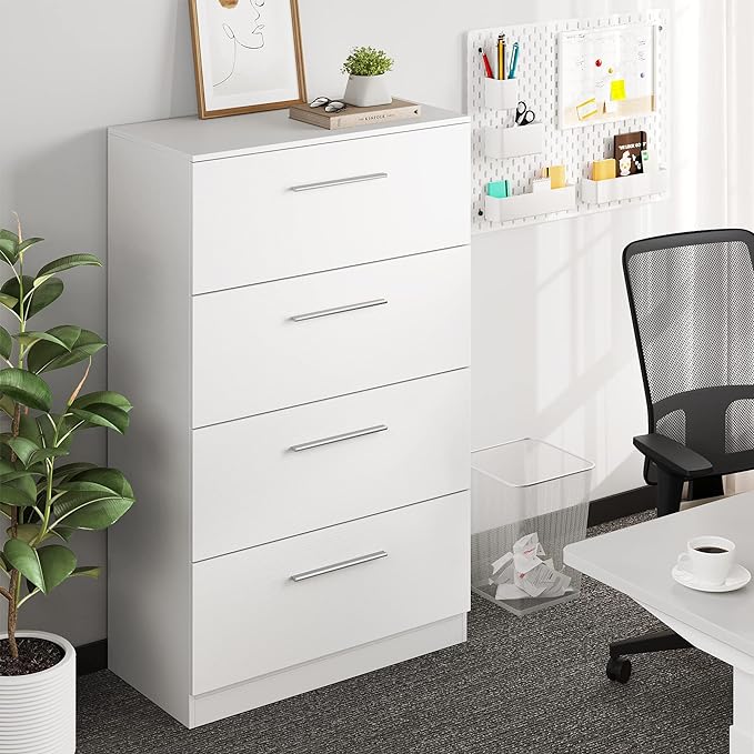 YITAHOME 4 Drawer Lateral Filing Cabinet,Dressers & Chests of Drawers for Bedroom,Printer Stand Vertical Storage Cabinet Fits Letter, A4, Legal Size for Home Office Organization, White - LeafyLoom