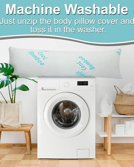 Body Pillow For Adults Cooling Bamboo Rayon Full Adjustable Memory Foam Pillow - Side Sleeper -, +1 Extra Cover, Huggable Long Pillow for Sleeping, Washable & Breathable Pillowcase with Zipper - LeafyLoom