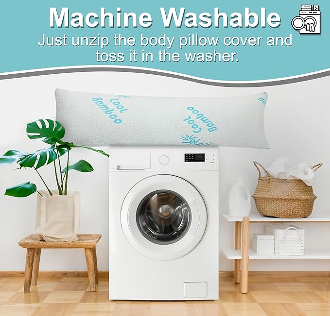 Body Pillow For Adults Cooling Bamboo Rayon Full Adjustable Memory Foam Pillow - Side Sleeper -, +1 Extra Cover, Huggable Long Pillow for Sleeping, Washable & Breathable Pillowcase with Zipper - LeafyLoom