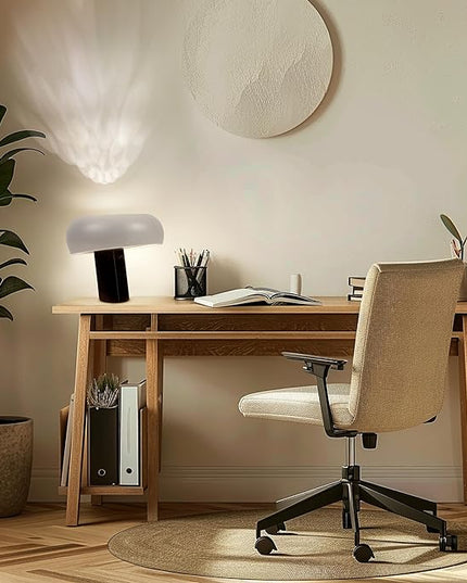 Brightech Kingpin Desk Lamp - Small LED Table Lamp for Bedroom, Office - Modern Bedside and Side Table Lamp with Marble Base, Metal Dome Shade - Dimmable Reading Lamp for Living Room and Dorm - Black - LeafyLoom