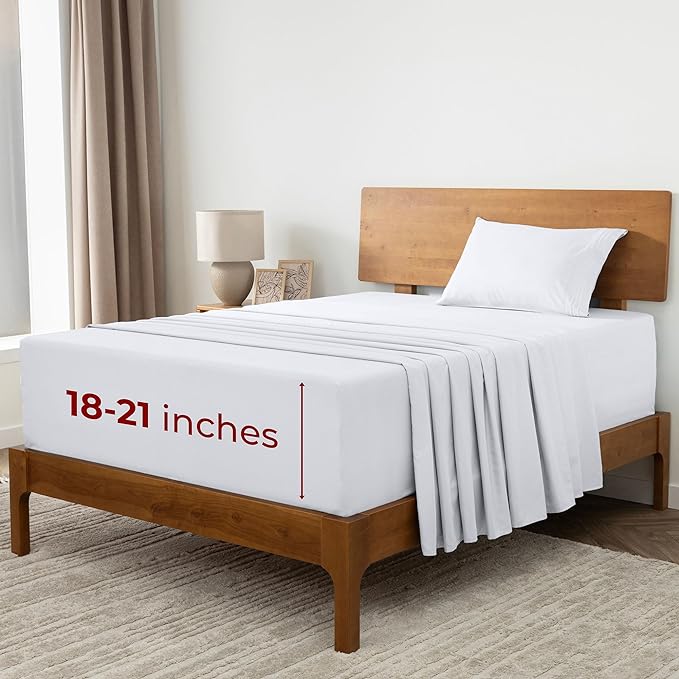 Mellanni Extra Deep Twin Sheets - 3 PC Iconic Collection Bedding Sheets & Pillowcases - Hotel Luxury, Ultra Soft, Cooling Bed Sheets - Extra Deep Pocket up to 21 inch (Twin, White) - LeafyLoom