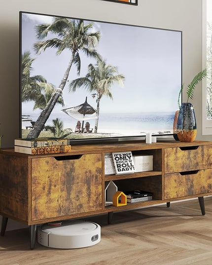 Maxtown TV Stands for Living Room, TV Console Table for 55 Inch TV, Entertainment Center with 1 Cabinet, 2 drawers, Media Console with Metal Feet for Bedroom, Living Room, Rustic Brown - LeafyLoom