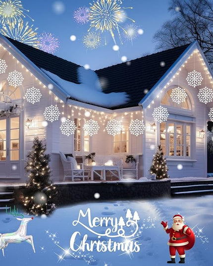 Brightown 2 Pack Christmas Snowflake Icicle Lights Outdoor - Plug-in 23.6ft 10 Drops 480LED Snowflake Window Lights, Connectable for Indoor Outdoor Porch Eaves Rooftops Christmas Decoration Brightown