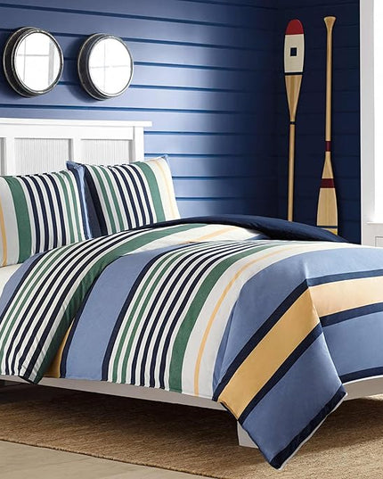 Nautica - Twin Comforter Set, Cotton Reversible Bedding with Matching Sham, Stylish Home Decor, Dorm Room Essentials (Dover Blue, Twin) - LeafyLoom