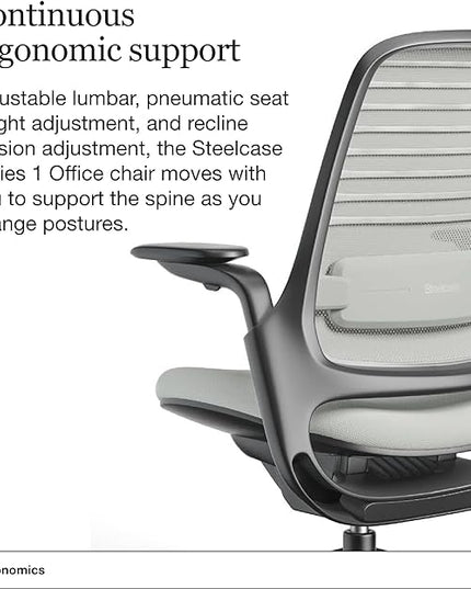 Steelcase Series 1 Office Chair - Ergonomic Work Chair with Wheels for Carpet - Helps Support Productivity - Weight-Activated Controls, Back Supports & Arm Support - Easy Assembly - Nickel Cogent - LeafyLoom