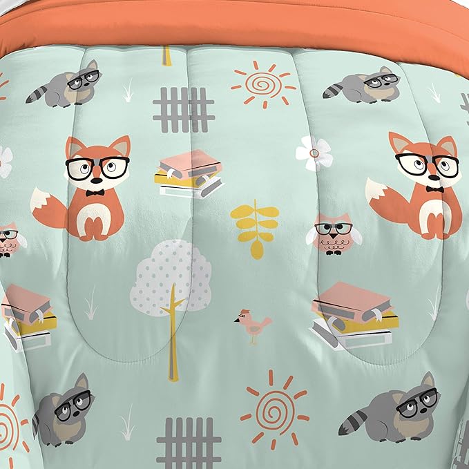 dream FACTORY Kids 5-Piece Complete Set Easy-Wash Super Soft Microfiber Comforter Bedding, Twin, Green Woodland Friends - LeafyLoom