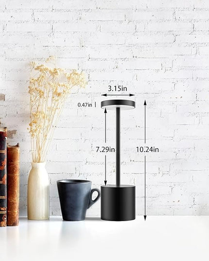 LED Cordless Table Lamp,Rechargeable Battery Operated Lamp,Metal Stepless Dimmable Portable Indoor and Outdoor Night Light,for Home Office/Living Room/Restaurant/Study/Farmhouse.(Black) - LeafyLoom