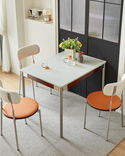 Modern Expandable Dining Table，Rectangular Kitchen Wooden Table with Stainless Steel Legs for Dinner Small Spaces， Space-Saving Foldable Table - LeafyLoom