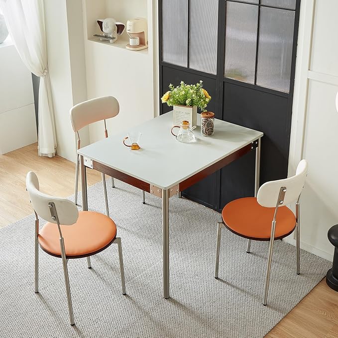 Modern Expandable Dining Table，Rectangular Kitchen Wooden Table with Stainless Steel Legs for Dinner Small Spaces， Space-Saving Foldable Table - LeafyLoom