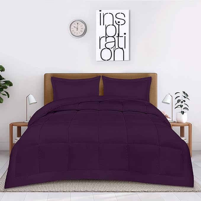 Utopia Bedding Queen Size Comforter Set with 2 Pillow Shams, Bedding Comforter Sets, Down Alternative Plum/Purple Comforter, Soft and Comfortable, Machine Washable - LeafyLoom