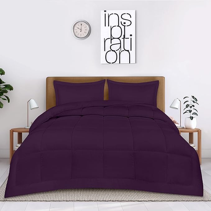 Utopia Bedding King Size Comforter Set with 2 Pillow Shams, Bedding Comforter Sets, Down Alternative Plum/Purple Comforter, Soft and Comfortable, Machine Washable - LeafyLoom