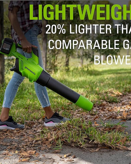 Greenworks 48V (2 x 24V) Cordless Axial Leaf Blower (125 MPH / 515 CFM / 125+ Compatible Tools), (2) 2.0Ah Batteries and Dual Port Charger Included - LeafyLoom