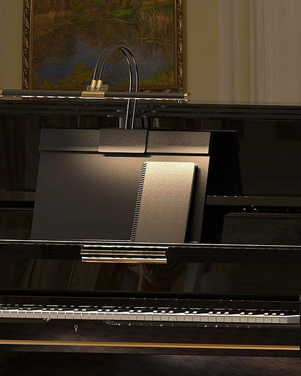 Cocoweb 22" Grand Piano Lamp, LED, Adjustable, Quality Lighting in Antique Brass, with Plug-in Adapter - GPLED22ABD - LeafyLoom