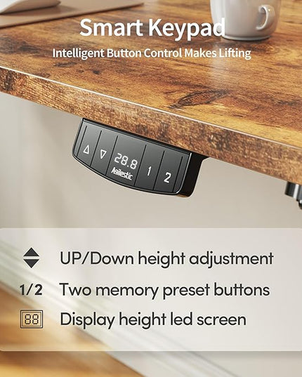 Electric Standing Desk, Large 60 x 24 Inches Height Adjustable Desk, Sit Stand up Desk for Work Office Home, Ergonomic Rising Computer Table with Memory Preset, Rustic Brown - LeafyLoom