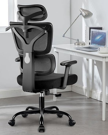 Office Chair Ergonomic Desk Chair, High Back Gaming Chair, Big and Tall Reclining chair Comfy Home Office Desk Chair Lumbar Support Breathable Mesh Computer Chair Adjustable Armrests (Black) - LeafyLoom