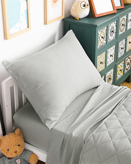 NTBAY Toddler Bedding Set - 4 Piece Soft and Breathable Crib Bedding Set for Boys and Girls, Includes Quilted Comforter, Fitted Sheet, Flat Top Sheet and Envelope Pillowcase, Light Grey - LeafyLoom