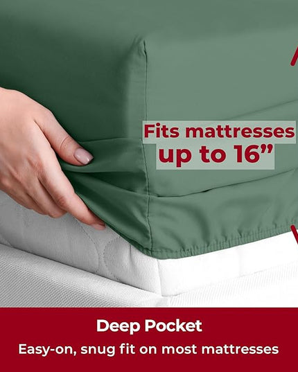 Mellanni King Sheets Set - 6 PC Iconic Collection Bedding Sheets & Pillowcases - Luxury, Ultra Soft, Cooling Bed Sheets - Deep Pocket up to 16 inch - 6 PC (King, Emerald Green w/Extra Pillow Cases) - LeafyLoom