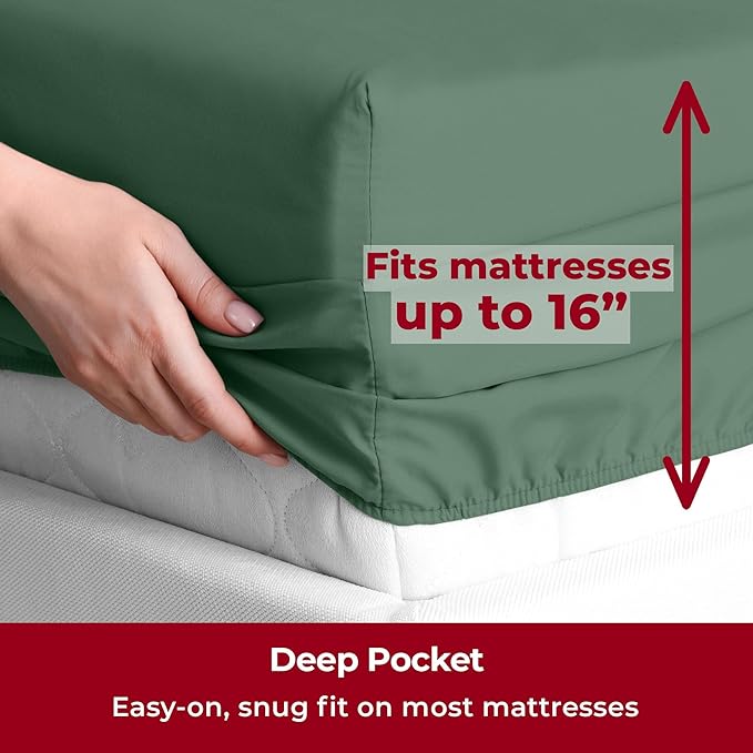Mellanni Full Sheets Set - 6 PC Iconic Collection Bedding Sheets & Pillowcases - Luxury, Ultra Soft, Cooling Bed Sheets - Deep Pocket up to 16 inch - 6 PC (Full, Emerald Green w/Extra Pillow Cases) - LeafyLoom