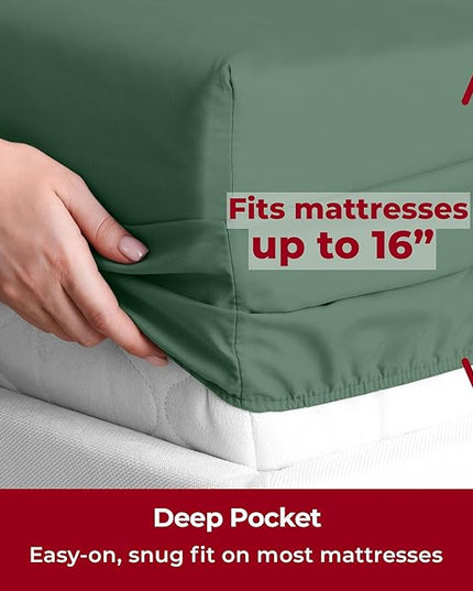 Mellanni California King Sheets Set - 4 PC Iconic Collection Bedding Sheets & Pillowcases - Hotel Luxury, Extra Soft, Cooling Bed Sheets - Deep Pocket up to 16 inch (Cal King, Emerald Green) - LeafyLoom