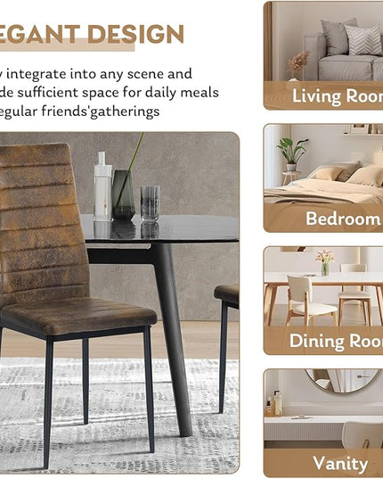 PU Leather Chair Set of 4, High Back Dining Seat with Soft Padded & Foot Cap Protection for Home Kitchen Living Room, 300lbs Capacity, Brown - LeafyLoom