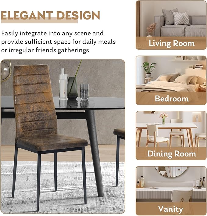 PU Leather Chair Set of 4, High Back Dining Seat with Soft Padded & Foot Cap Protection for Home Kitchen Living Room, 300lbs Capacity, Brown - LeafyLoom
