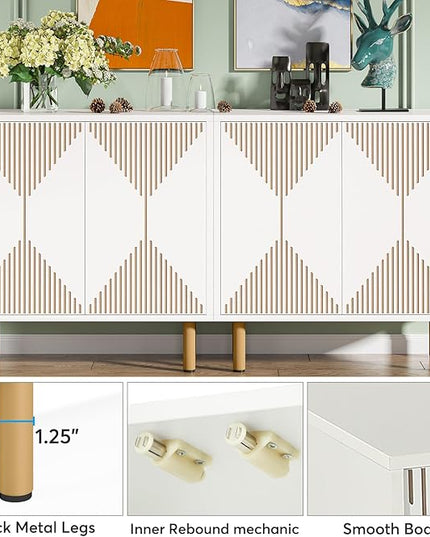 White Sideboard Buffet Cabinet, Modern Storage Cabinet with 4 Doors, Cupboard Console Table for Dining Room Living Room - LeafyLoom