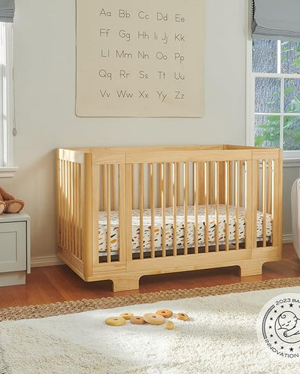 Babyletto Yuzu Convertible All-Stages Bassinet, Midi, Full-Size Crib in Natural, Greenguard Gold Certified, Portable & Adjustable with Conversion Kits and Pads Included - LeafyLoom