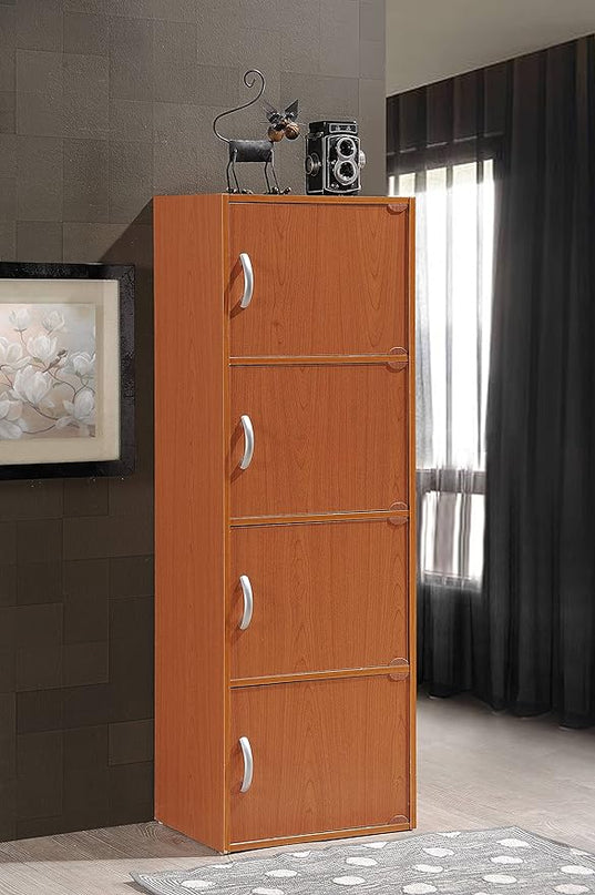 HODEDAH IMPORT 4-Shelf Bookcase Cabinet, Cherry - LeafyLoom