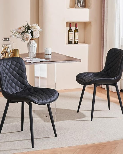 YOUNIKE Dining Kitchen Desk Chairs Modern Minimalist Faux Leather Indoor Padded Upholstered with Back Suitable for Kitchen Living Room Coffee Shop, Loads up to 300lbs Set of 2 Black - LeafyLoom