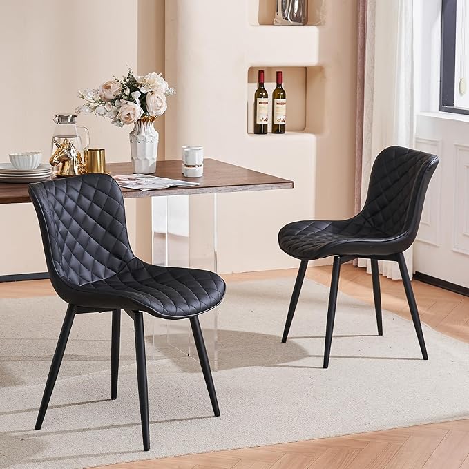 YOUNIKE Dining Kitchen Desk Chairs Modern Minimalist Faux Leather Indoor Padded Upholstered with Back Suitable for Kitchen Living Room Coffee Shop, Loads up to 300lbs Set of 2 Black - LeafyLoom
