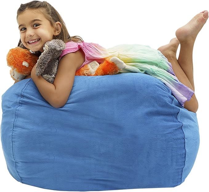 EMMandSOPHIE Stuffed Animal Storage Bean Bag Chair - Kids Bean Bag Chairs- Bean Bag Chair Kids- Beanbag Chairs for Kids and Teens-Stuffed Animal Holder- Stuffed Animal Bean Bag Storage - LeafyLoom