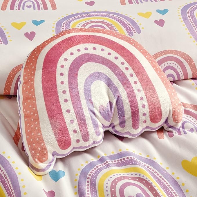 for Kids Rainbow Hearts 4-Piece Comforter Set - Beautiful Motif Design Bedding Set with Embrodery Print - LeafyLoom