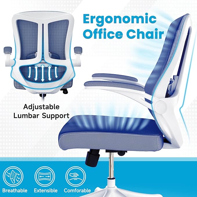 Ergonomic Office Chair - Comfy Desk Chairs with Wheels and Arms, 400LB Heavy Duty Mesh Computer Chairs with Comfortable Lumbar Back Support for Home Office, Bedroom, Study and College Dorm - LeafyLoom