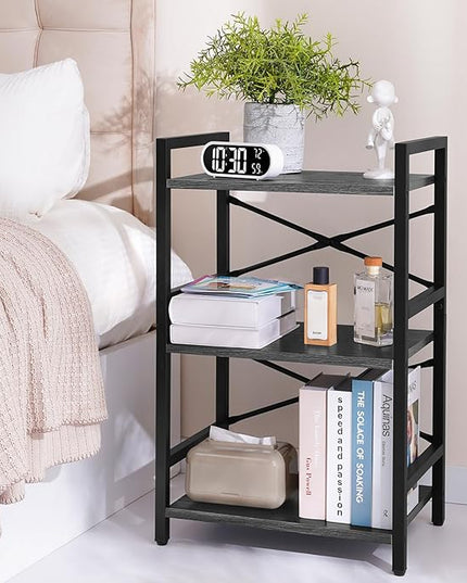 Yoobure Bookshelf Small Book Shelf, Solid Industrial 3 Tier Shelf Bookcase, Short Book Case for Bedroom, Living Room, Office Home, Small Spaces, Charcoal Gray - LeafyLoom
