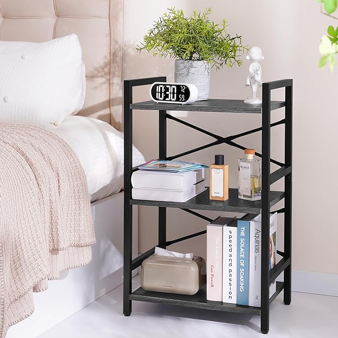 Yoobure Bookshelf Small Book Shelf, Solid Industrial 3 Tier Shelf Bookcase, Short Book Case for Bedroom, Living Room, Office Home, Small Spaces, Charcoal Gray - LeafyLoom