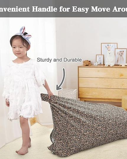 Jorbest Stuffed Animal Storage Bean Bag Chair Cover for Kids and Adults, Bean Bag Stuffed Animal Storage, Luxury Velvet Leopard Print Bean Bag Covers Only without Filling, (200L/52 Gal) - LeafyLoom