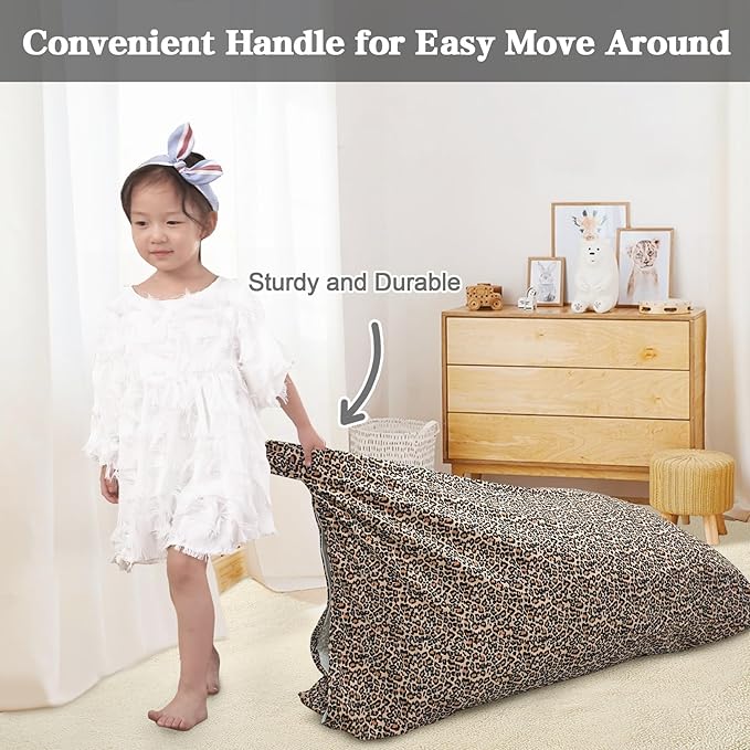 Jorbest Stuffed Animal Storage Bean Bag Chair Cover for Kids and Adults, Bean Bag Stuffed Animal Storage, Luxury Velvet Leopard Print Bean Bag Covers Only without Filling, (200L/52 Gal) - LeafyLoom