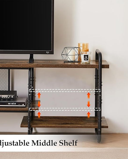 VECELO Industrial Television Stand up to 75 Inch TV Entertainment Center/Media Console Table with Open Storage Shelves for Living Room/Bedroom, Classic Brown - LeafyLoom